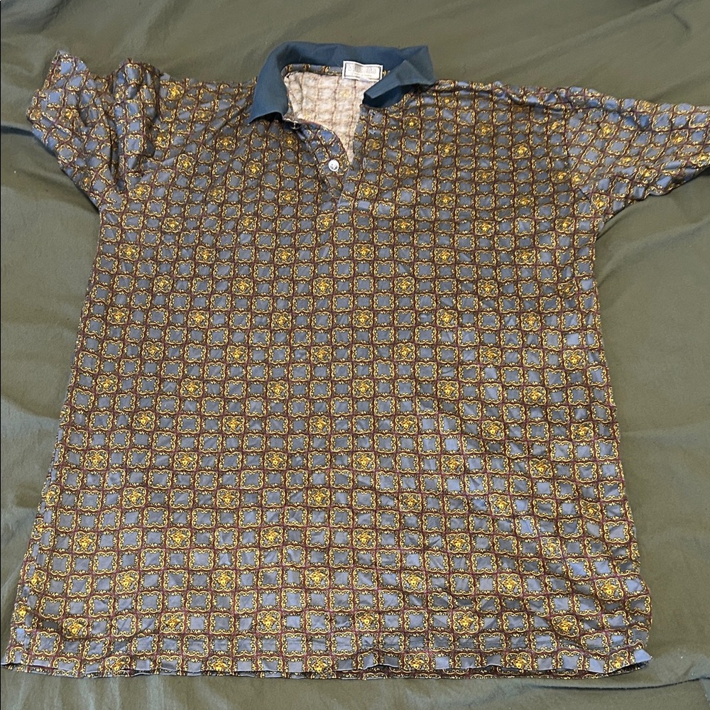 Versus By Versace Blue and Gold Geometric Polo